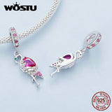 925 Silver Owl Birds Pendant Flamingo Bead Bracelet DIY Jewelry