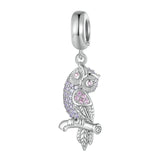 925 Silver Owl Birds Pendant Flamingo Bead Bracelet DIY Jewelry