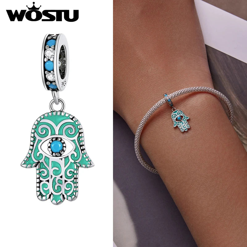 925 Sterling Silver Hand of Fatima Beads Pendant for Jewelry DIY