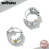925 Silver Multicolor Paws Heart Hoop Earrings Zircon Rainbow Jewelry FNE580