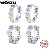 925 Silver Multicolor Paws Heart Hoop Earrings Zircon Rainbow Jewelry FNE580