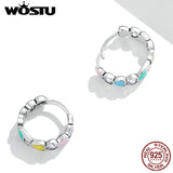 925 Silver Multicolor Paws Heart Hoop Earrings Zircon Rainbow Jewelry FNE580
