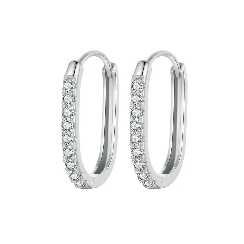 925 Silver U Style Zircon Wedding Hoop Earrings CZ Drop Earring Party Jewelry