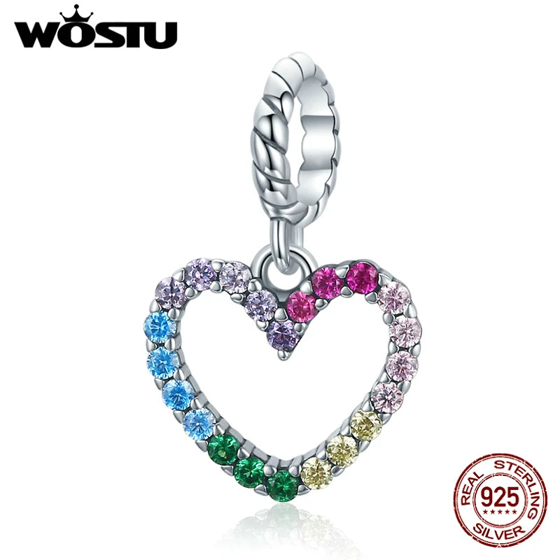 925 Silver Rainbow Heart Charms Pendant for Bracelets