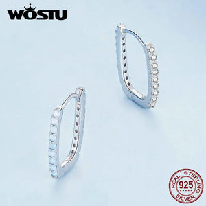 925 Silver Zircon & Opal Square Ear Clips Earrings Hoop for Women