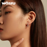 925 Silver Zircon & Opal Square Ear Clips Earrings Hoop for Women