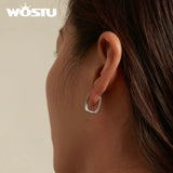 925 Silver Zircon & Opal Square Ear Clips Earrings Hoop for Women