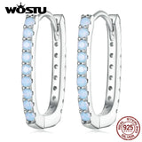 925 Silver Zircon & Opal Square Ear Clips Earrings Hoop for Women