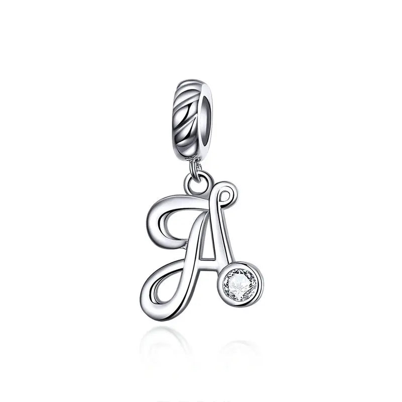 925 Silver Letter A-Z Beads Charm For Bracelet Necklace