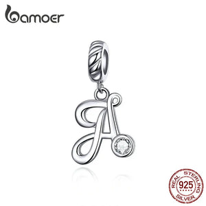 925 Silver Letter A-Z Beads Charm For Bracelet Necklace