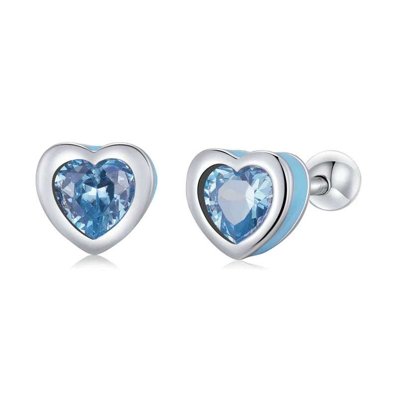 925 Silver Simple Love Red Stud Earrings for Women