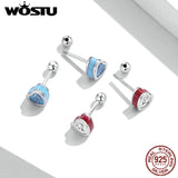 925 Silver Simple Love Red Stud Earrings for Women