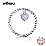 925 Silver Opal Heart Love Beads Rings for Women CQR807