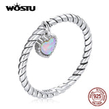 925 Silver Opal Heart Love Beads Rings for Women CQR807