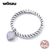 925 Silver Opal Heart Love Beads Rings for Women CQR807