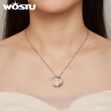925 Sterling Silver Moon Necklace Cube Chain Zircon Charm Necklace