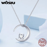 925 Sterling Silver Moon Necklace Cube Chain Zircon Charm Necklace