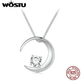 925 Sterling Silver Moon Necklace Cube Chain Zircon Charm Necklace