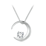 925 Sterling Silver Moon Necklace Cube Chain Zircon Charm Necklace