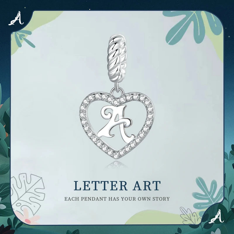 A-Z Heart Letter Series Charms Pendents 925 Sterling Silver Alphabet