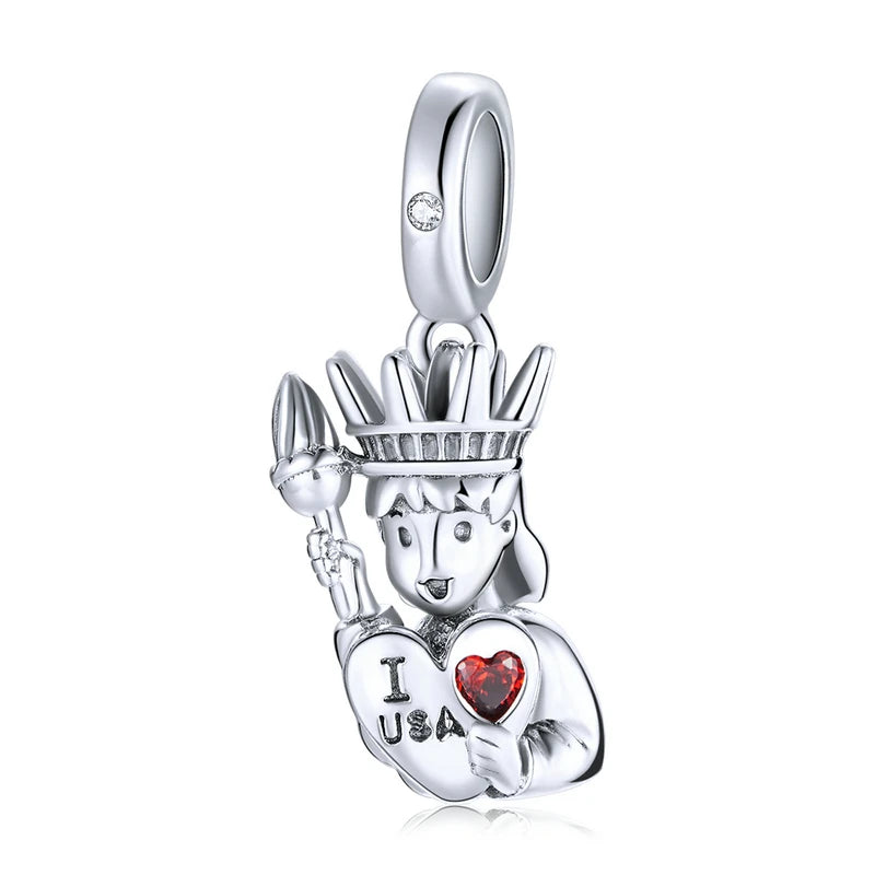 925 Silver Heart & Flag Eagle Charm Bead Pendant DIY Jewelry Gift