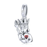 925 Silver Heart & Flag Eagle Charm Bead Pendant DIY Jewelry Gift