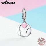 Cat Dangle Charms 925 Silver Pink Heart Bead For Bracelet FIC1140