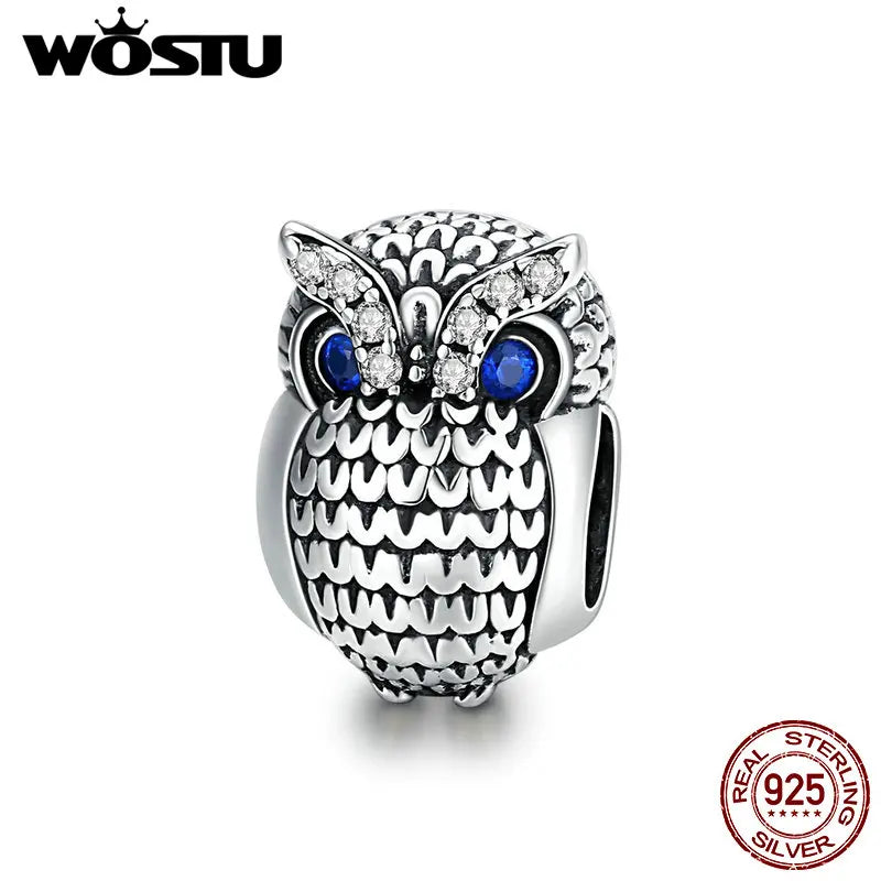 Owl Charm 925 Silver Zircon Beads, DIY Jewelry Making