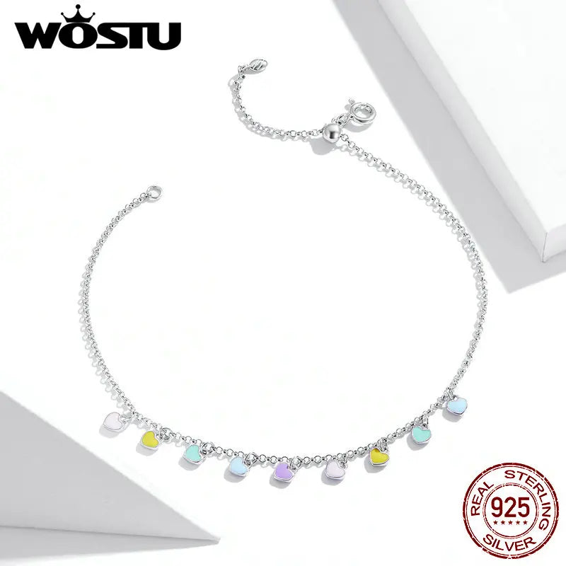 925 Silver Rainbow Zircon Anklet Bracelet