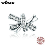 925 Silver Bowknot Crystal CZ Beads Charms for Bracelet & Necklace FIC773