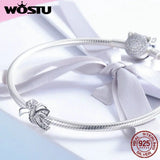 925 Silver Bowknot Crystal CZ Beads Charms for Bracelet & Necklace FIC773