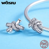 925 Silver Bowknot Crystal CZ Beads Charms for Bracelet & Necklace FIC773
