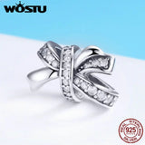925 Silver Bowknot Crystal CZ Beads Charms for Bracelet & Necklace FIC773