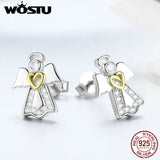 925 Silver Guardian Angel Stud Earrings Birthday Gift CQE476