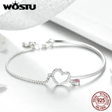925 Silver Pink Love Charm Bracelet Bangle Romantic Gift