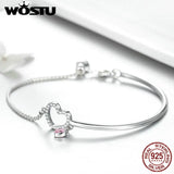 925 Silver Pink Love Charm Bracelet Bangle Romantic Gift