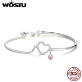 925 Silver Pink Love Charm Bracelet Bangle Romantic Gift