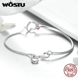 925 Silver Pink Love Charm Bracelet Bangle Romantic Gift