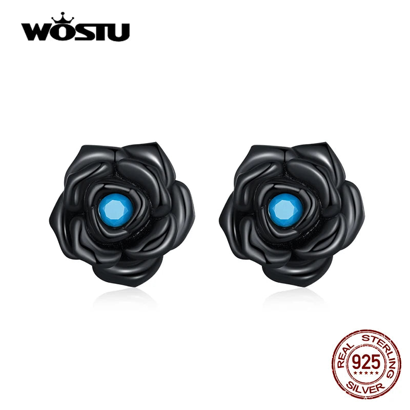 925 Sterling Silver Turquoise Rose Flower Stud Earring for Women