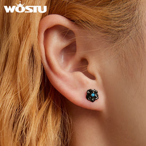 925 Sterling Silver Turquoise Rose Flower Stud Earring for Women
