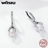 Sterling Silver Flower Petal Pearl Drop Earrings Women Silver Jewelry