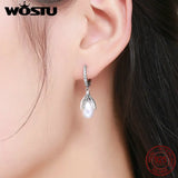 Sterling Silver Flower Petal Pearl Drop Earrings Women Silver Jewelry