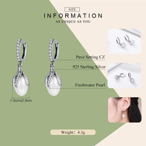 Sterling Silver Flower Petal Pearl Drop Earrings Women Silver Jewelry