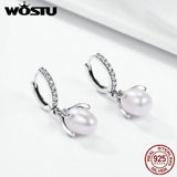 Sterling Silver Flower Petal Pearl Drop Earrings Women Silver Jewelry