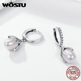 Sterling Silver Flower Petal Pearl Drop Earrings Women Silver Jewelry