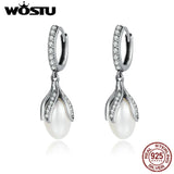 Sterling Silver Flower Petal Pearl Drop Earrings Women Silver Jewelry