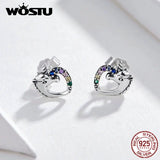 925 Silver CZ Unicorn Stud Earrings Star Hoops Fine Jewelry