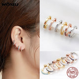 925 Silver Colorful CZ Small Circle Hoop Earrings Wedding Noble Jewelry