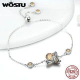 925 Silver Crown Bee Chain Link Bracelet with Big Stone