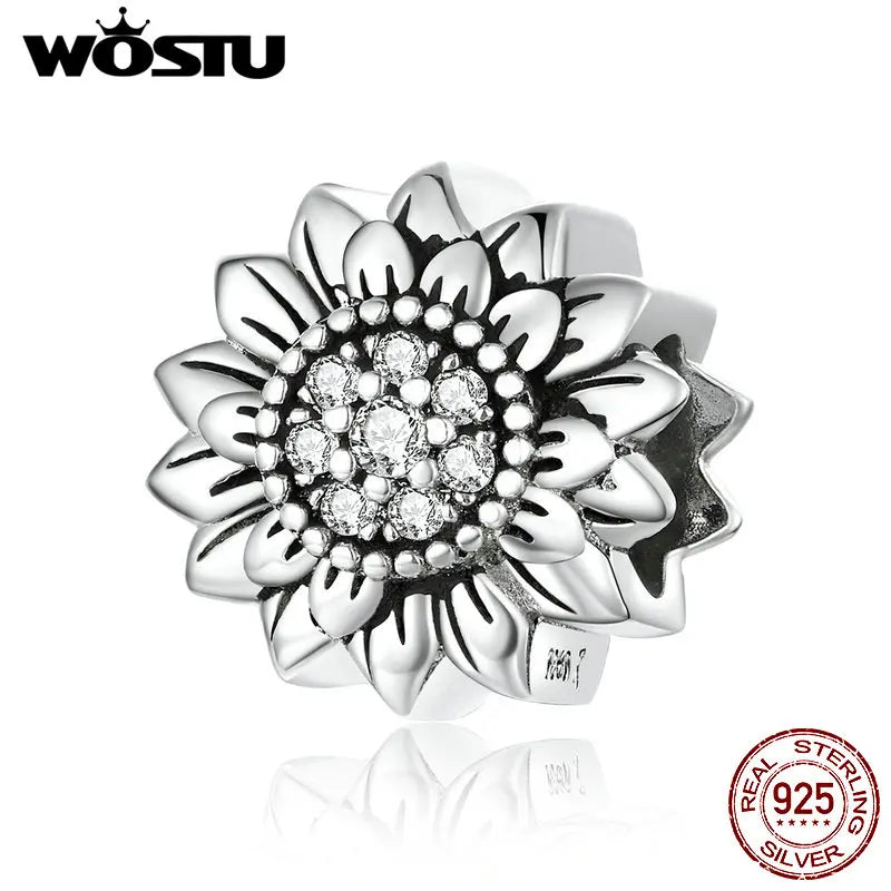 925 Sterling Silver Sunflower Charms Bead for Bracelets
